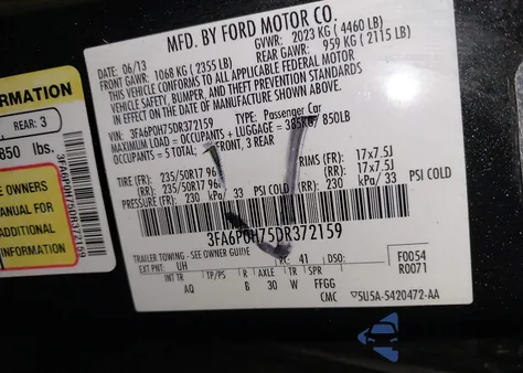 2013 Ford Fusion Se from USA, damaged, VIN 3FA6P0H75DR372159